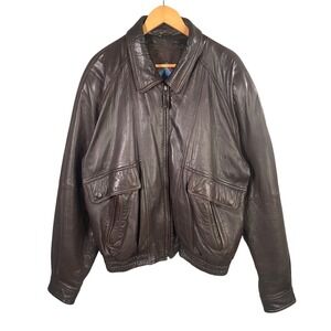 Vintage Dakota Brown Genuine Leather Bomber Jacket Mens XL Y2k Oversized